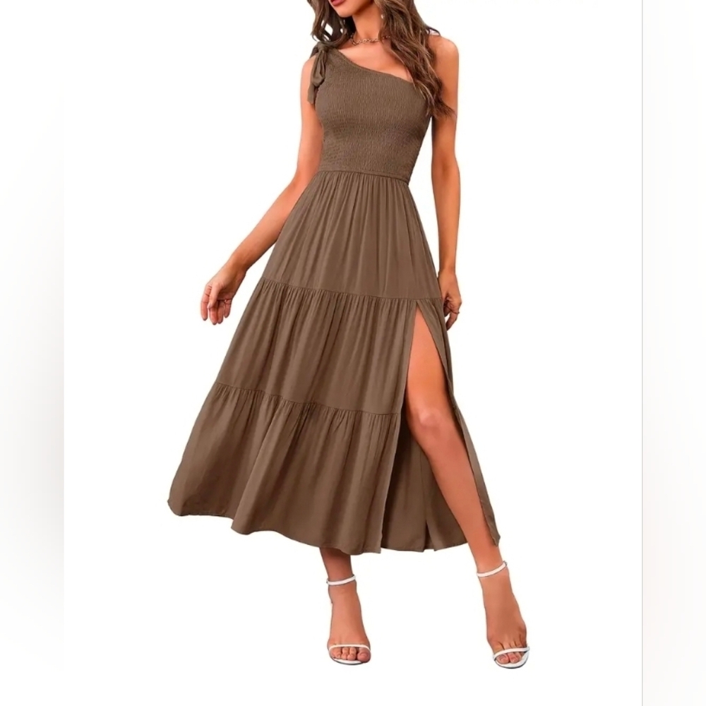 MEROKEETY One Shoulder Summer Dress Party Beach Vacation w/ Leg Cut Out Size L
